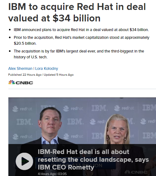 IBM acquires red hat in deal valued at $34 billion