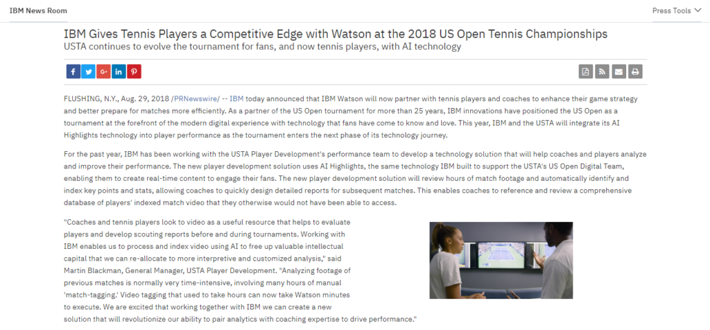 IBM Gives Tennis Players a Competitive Edge with Watson at the 2018 US Open Tennis Championships